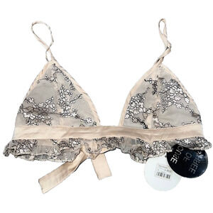 HOUSE OF THREE FAIRYCORE COQUETTE SHEER FLORAL Bra Beige Sz 8 A004492